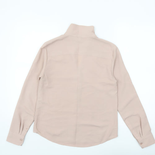 H&M Womens Beige Long Sleeve Button-Up Blouse UK 8 Classic Style