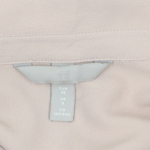 H&M Womens Beige Long Sleeve Button-Up Blouse UK 8 Classic Style
