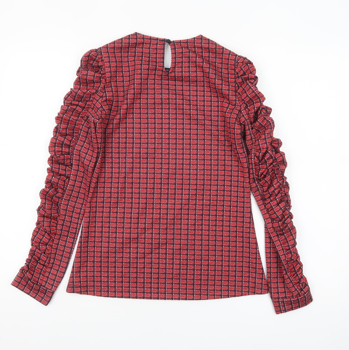 Savida Womens Red Check Ruffle Long Sleeve Blouse Size 8