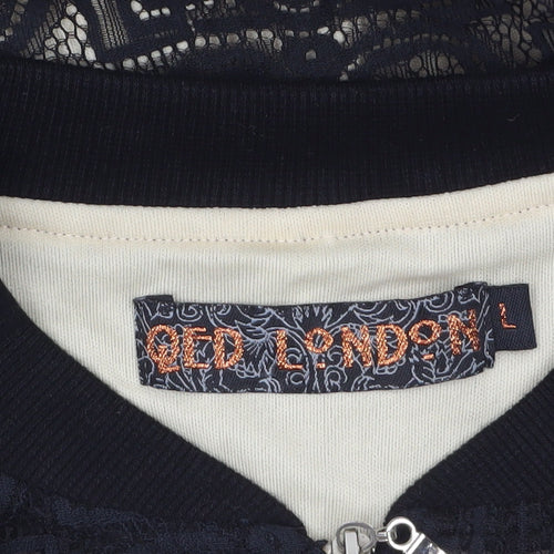 QED London Women’s Black Lace Bomber Jacket Lined Zip L Size