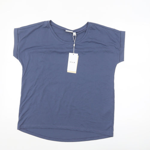Vila Women's Blue Basic Crew Neck Short Sleeve T-Shirt Size 14