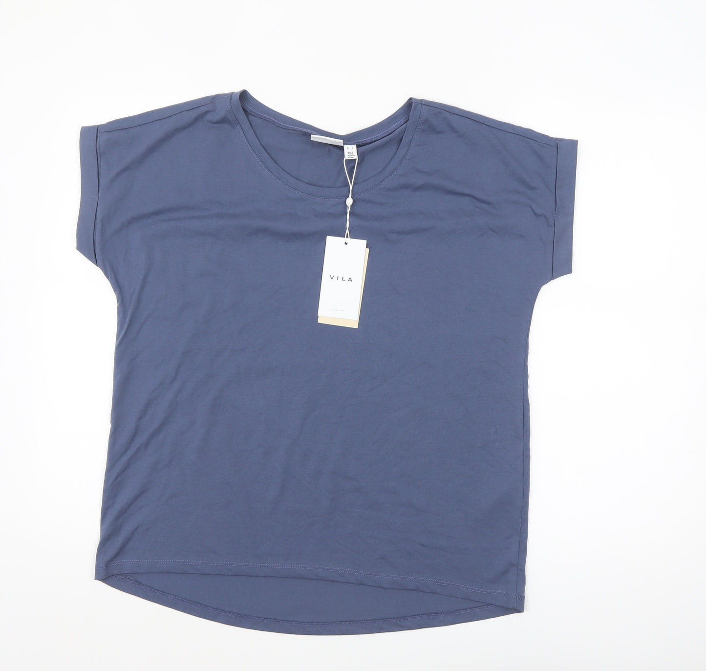 Vila Women's Blue Basic Crew Neck Short Sleeve T-Shirt Size 14