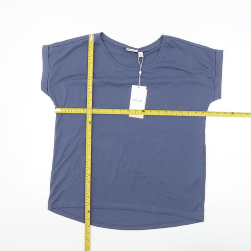Vila Women's Blue Basic Crew Neck Short Sleeve T-Shirt Size 14