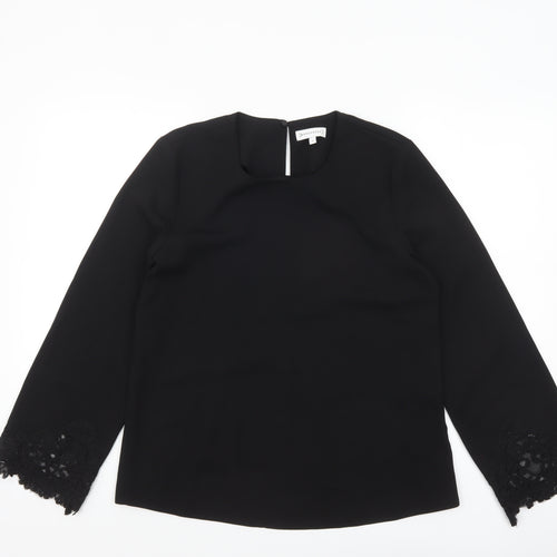 Warehouse Women Black Long Sleeve Lace Cuff Blouse UK 10