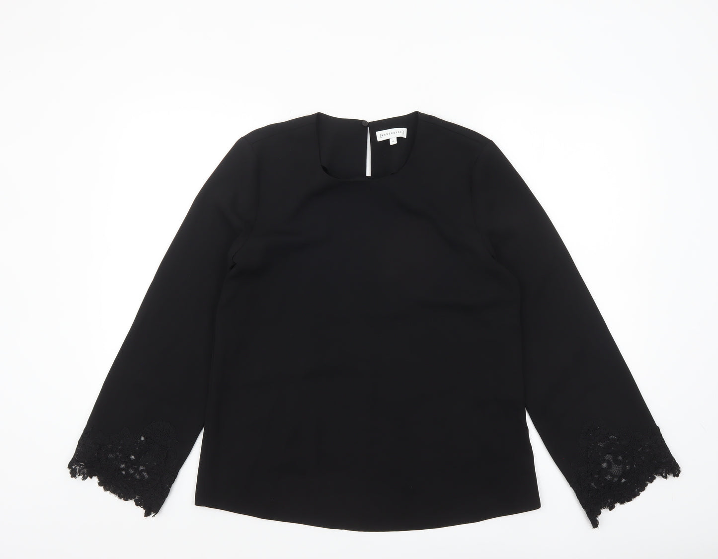Warehouse Women Black Long Sleeve Lace Cuff Blouse UK 10