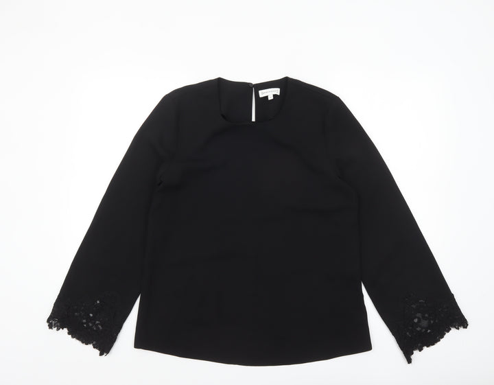 Warehouse Women Black Long Sleeve Lace Cuff Blouse UK 10