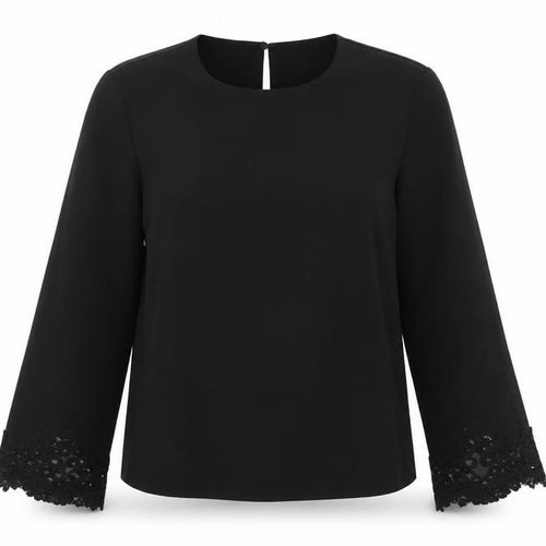 Warehouse Women Black Long Sleeve Lace Cuff Blouse UK 10