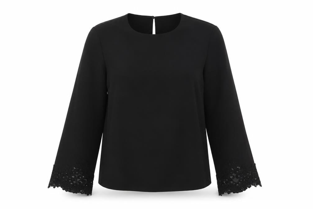 Warehouse Women Black Long Sleeve Lace Cuff Blouse UK 10