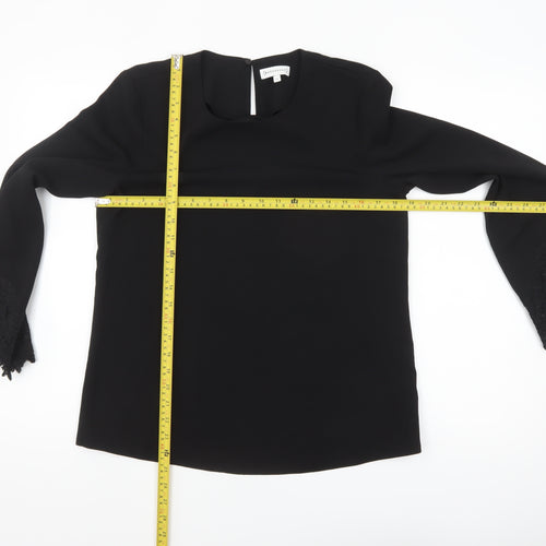 Warehouse Women Black Long Sleeve Lace Cuff Blouse UK 10
