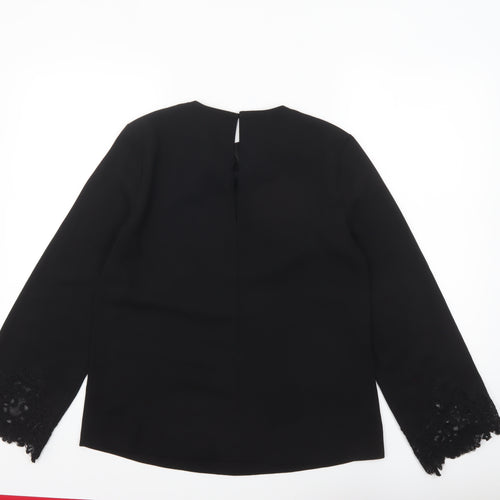 Warehouse Women Black Long Sleeve Lace Cuff Blouse UK 10