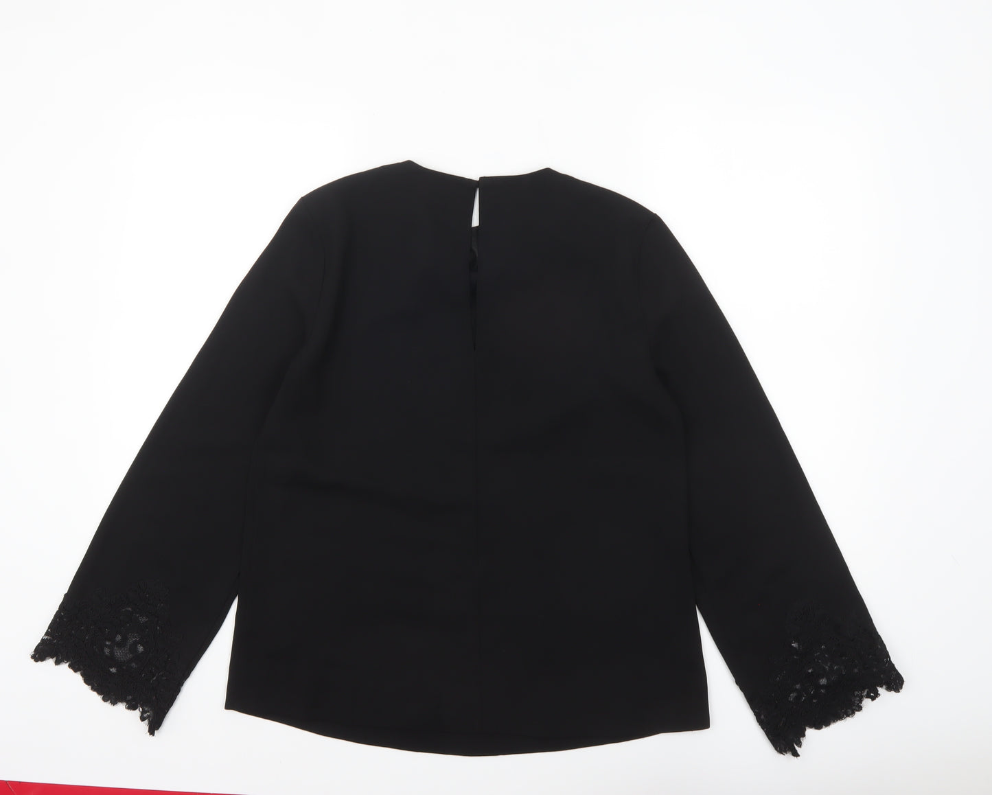 Warehouse Women Black Long Sleeve Lace Cuff Blouse UK 10