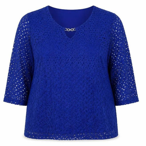 JM Collection Women's Blue Lace 3/4 Sleeve Tunic Blouse Size 22