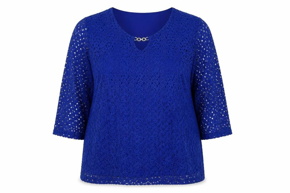 JM Collection Women's Blue Lace 3/4 Sleeve Tunic Blouse Size 22