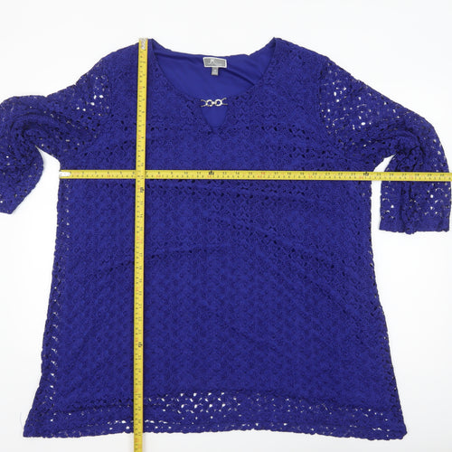JM Collection Women's Blue Lace 3/4 Sleeve Tunic Blouse Size 22