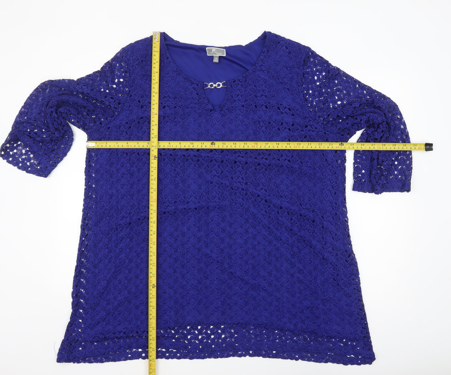 JM Collection Women's Blue Lace 3/4 Sleeve Tunic Blouse Size 22