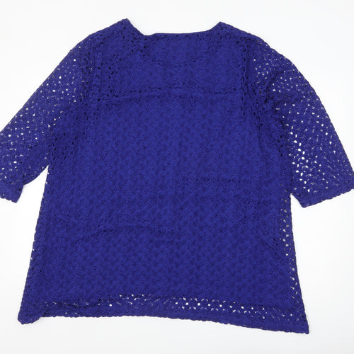 JM Collection Women's Blue Lace 3/4 Sleeve Tunic Blouse Size 22