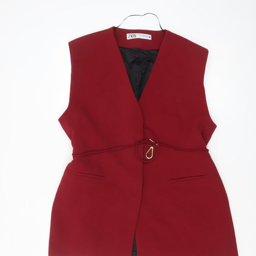 Zara Women Red Polyester Belted Waistcoat Size 16