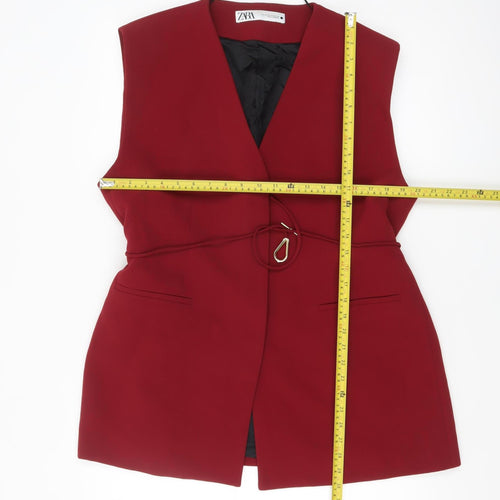 Zara Women Red Polyester Belted Waistcoat Size 16