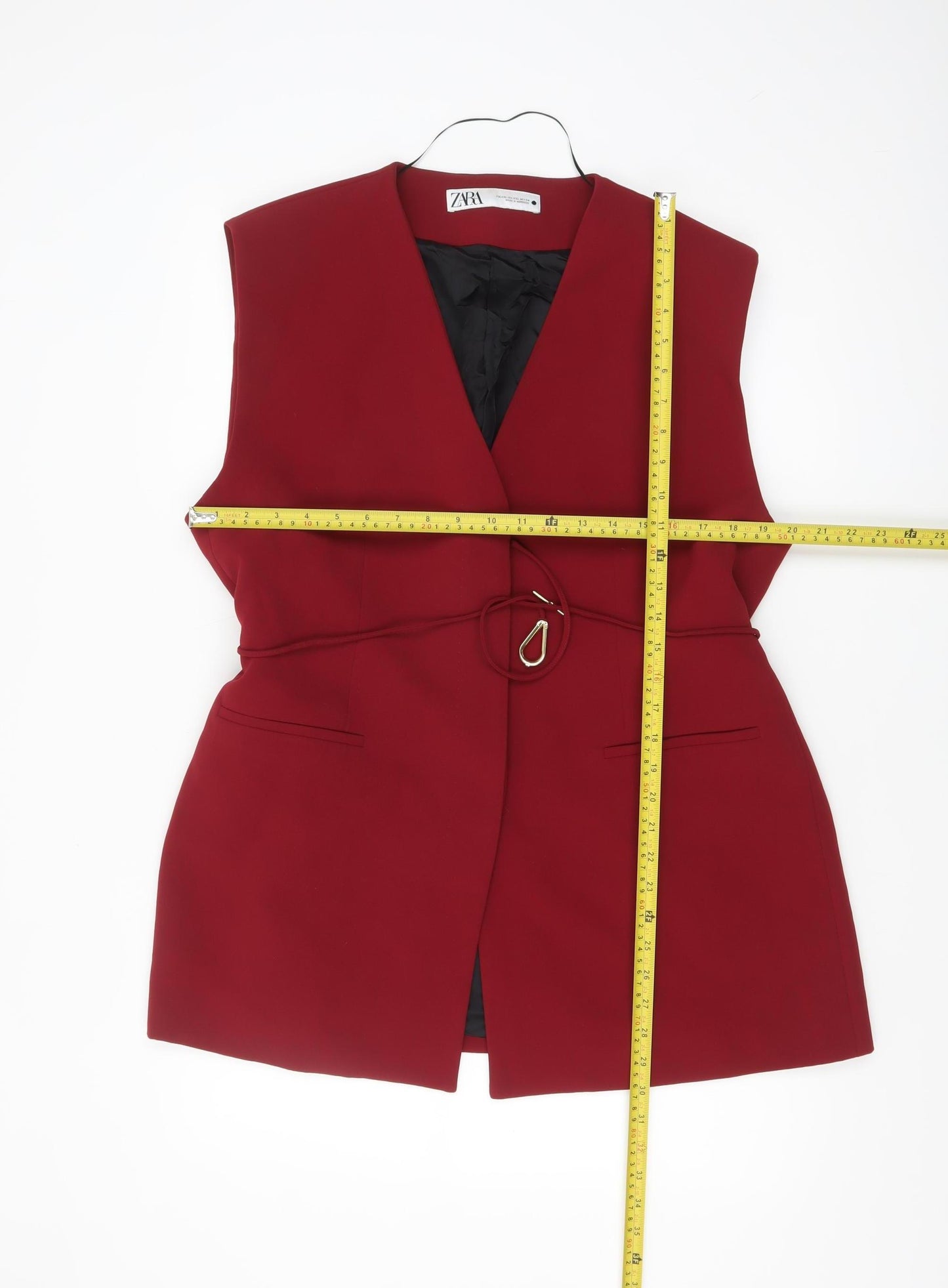 Zara Women Red Polyester Belted Waistcoat Size 16