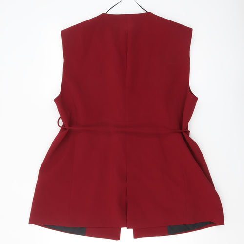 Zara Women Red Polyester Belted Waistcoat Size 16