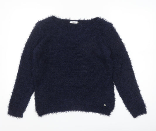 ONLY Women's Navy Blue Fluffy Pullover Jumper M Relaxed Fit