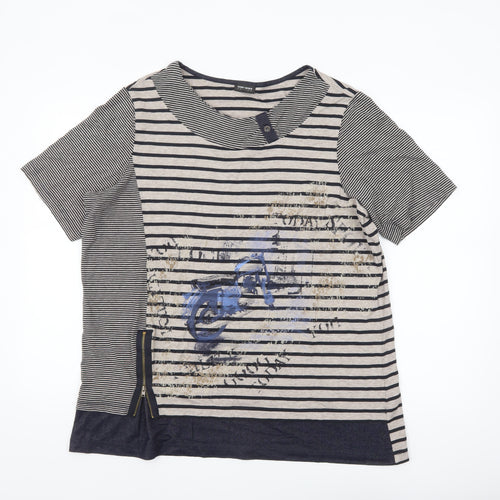 Gerry Weber Women Blue Striped Motorcycle Print T-Shirt Size 18