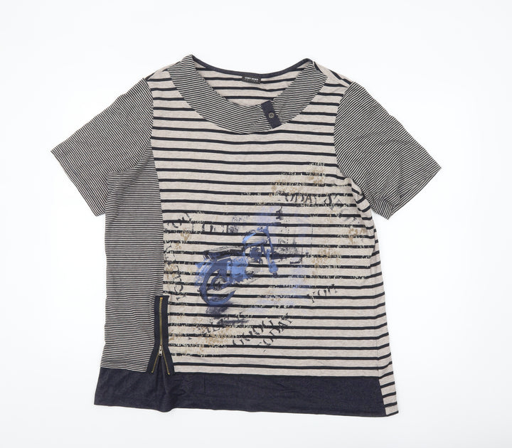 Gerry Weber Women Blue Striped Motorcycle Print T-Shirt Size 18