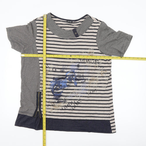Gerry Weber Women Blue Striped Motorcycle Print T-Shirt Size 18