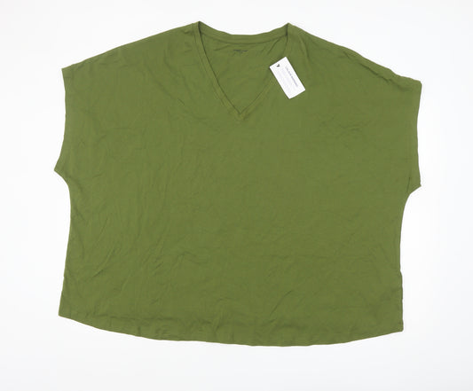 JD Williams Women’s Green V-Neck Relaxed Fit Cotton T-Shirt Size 30