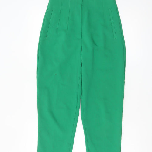 Zara Women Green High Waist Tapered Stretch Trousers Size S