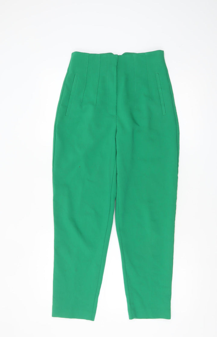 Zara Women Green High Waist Tapered Stretch Trousers Size S