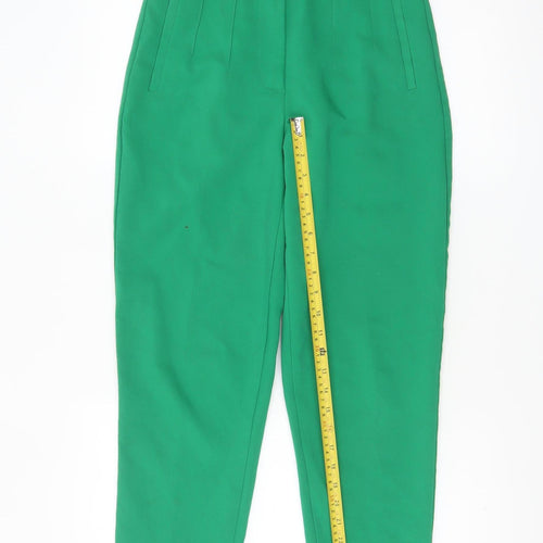 Zara Women Green High Waist Tapered Stretch Trousers Size S