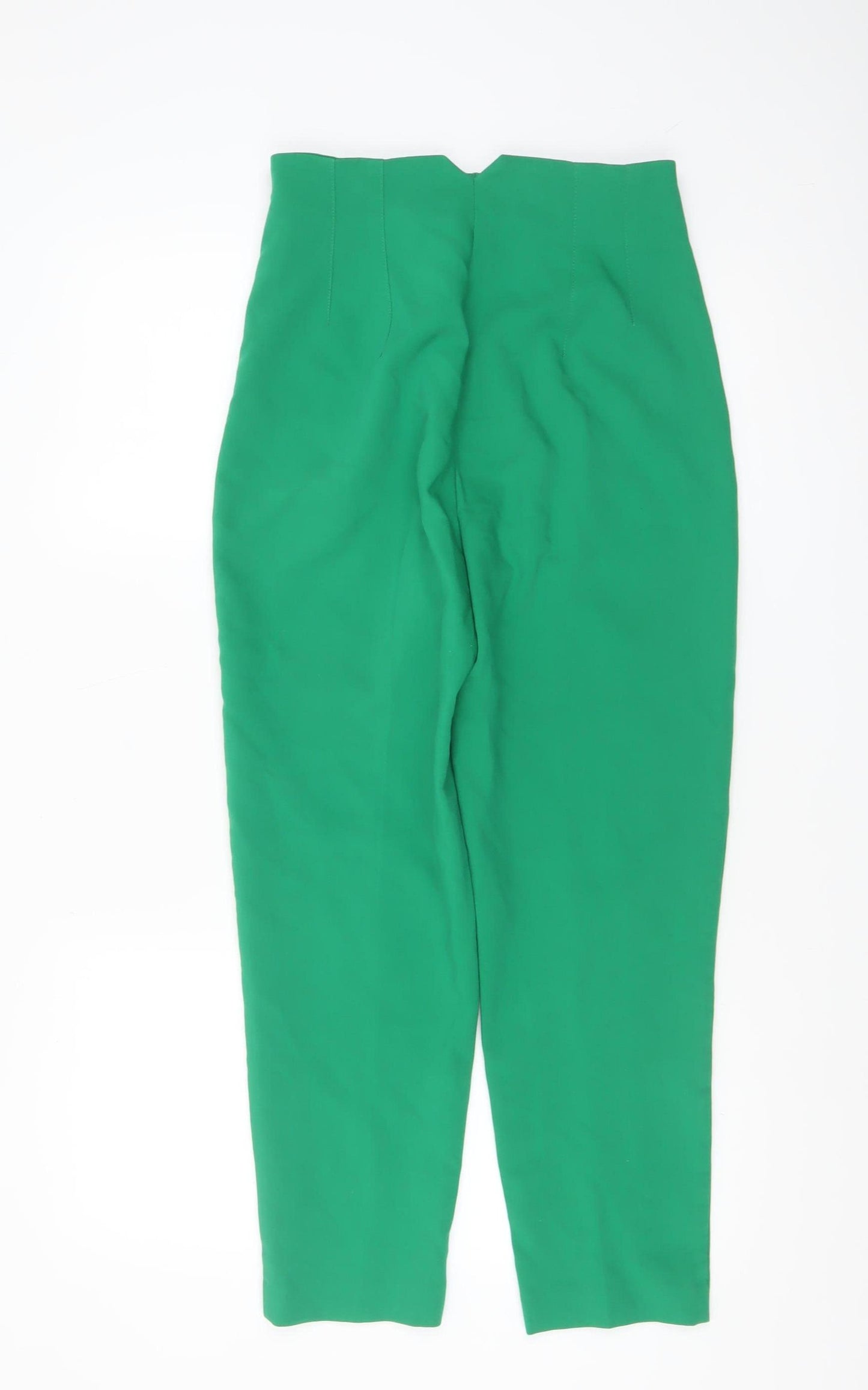 Zara Women Green High Waist Tapered Stretch Trousers Size S