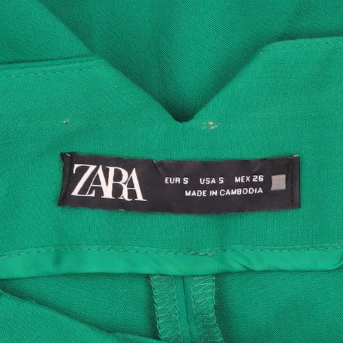 Zara Women Green High Waist Tapered Stretch Trousers Size S