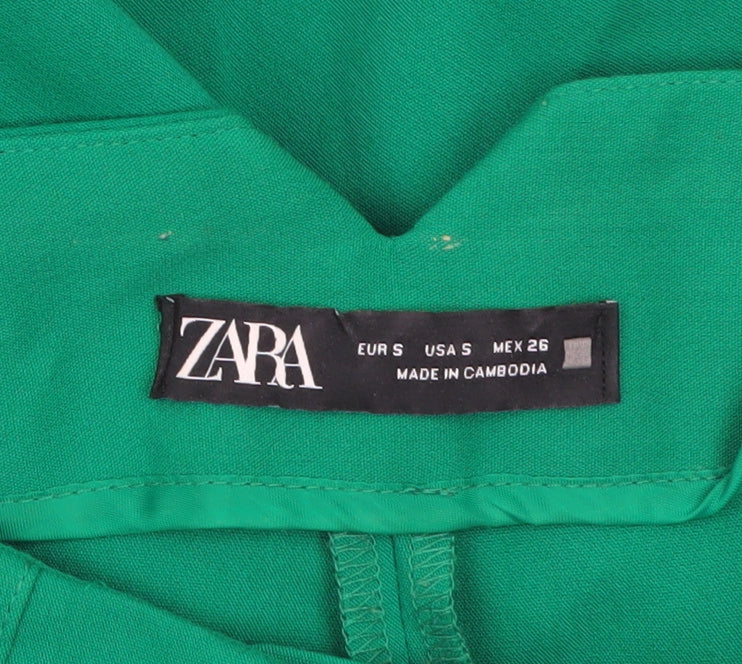 Zara Women Green High Waist Tapered Stretch Trousers Size S
