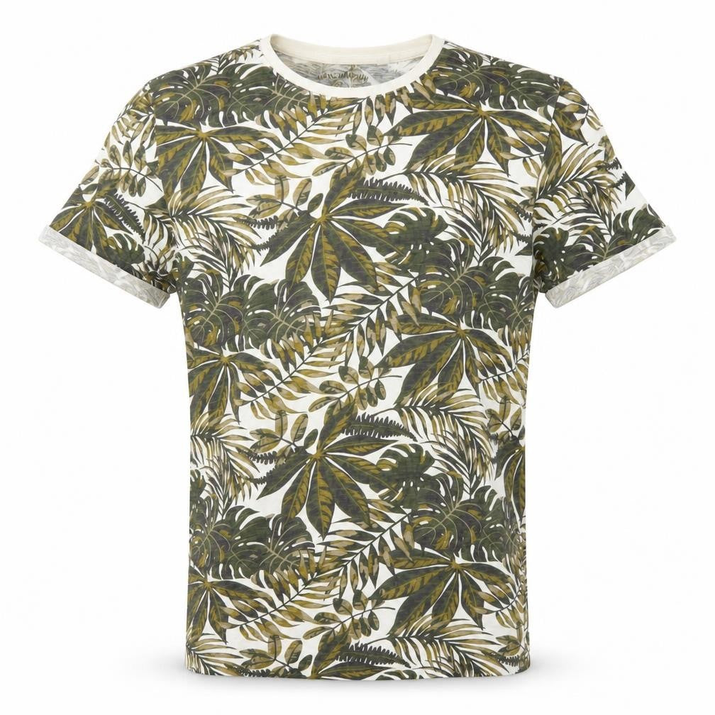 Front view of SMOG Men's Multicoloured Tropical Print Slim Fit T-Shirt, size M