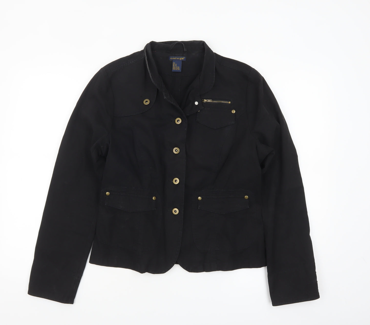 E-col-o-gie Women's Black Cotton Military Jacket Size 14