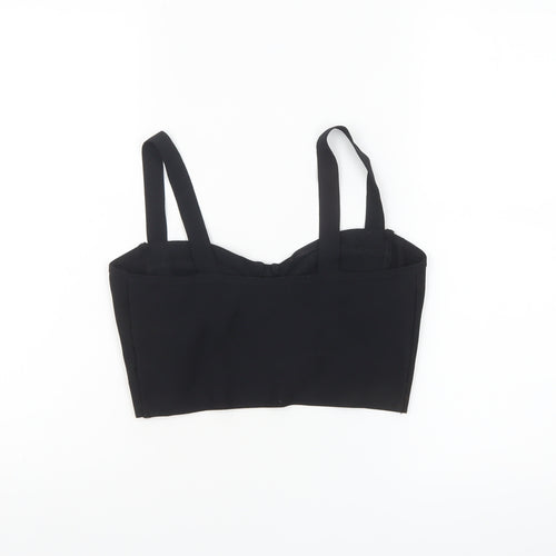 Bershka Women's Black Cropped Tank Top with Beaded Detail Size 12