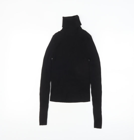 ZARA Women’s Black Roll Neck Slim Fit Ribbed Knit Jumper Size S