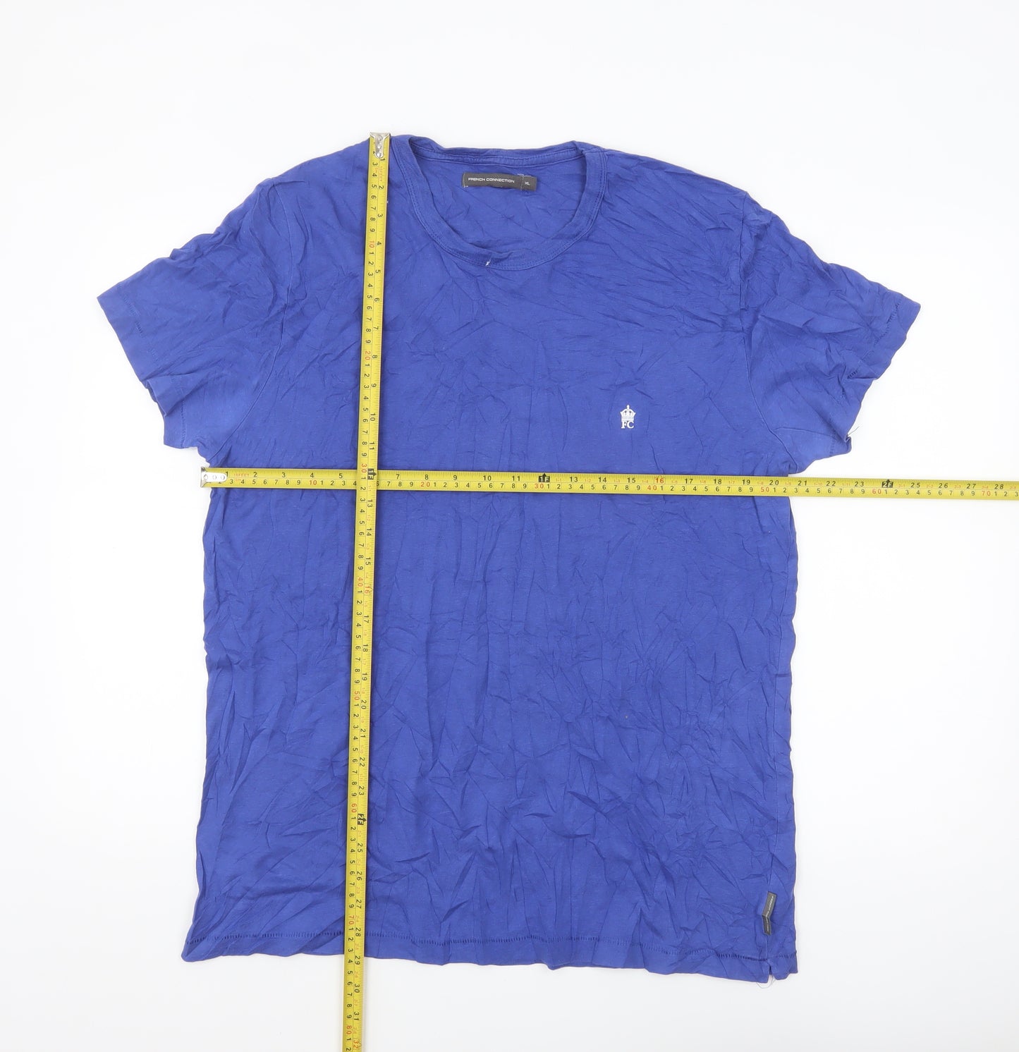 French Connection Men's Blue Cotton Crew Neck T-Shirt XL