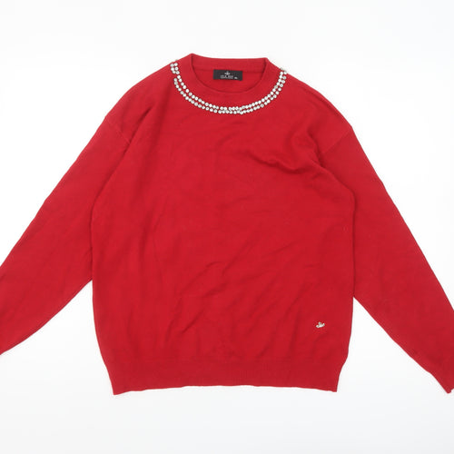Lola Ruiz Womens Red Jewel Crew Neck Long Sleeve Jumper M/L