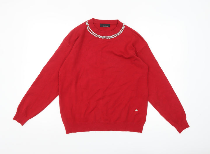 Lola Ruiz Womens Red Jewel Crew Neck Long Sleeve Jumper M/L