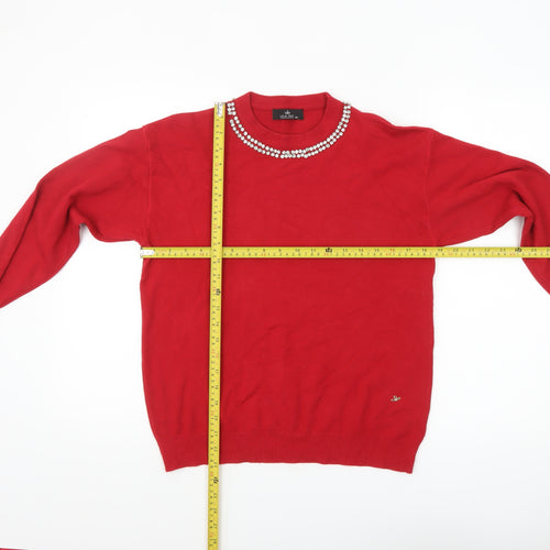 Lola Ruiz Womens Red Jewel Crew Neck Long Sleeve Jumper M/L