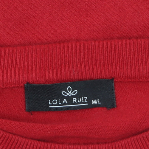 Lola Ruiz Womens Red Jewel Crew Neck Long Sleeve Jumper M/L
