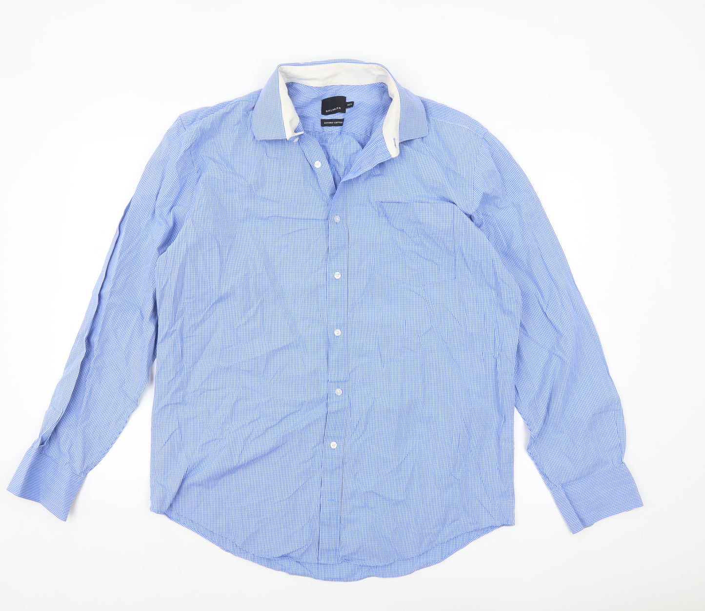 Bäumler Men's Blue Check Luxury Cotton Long Sleeve Button-Up Shirt 16.5