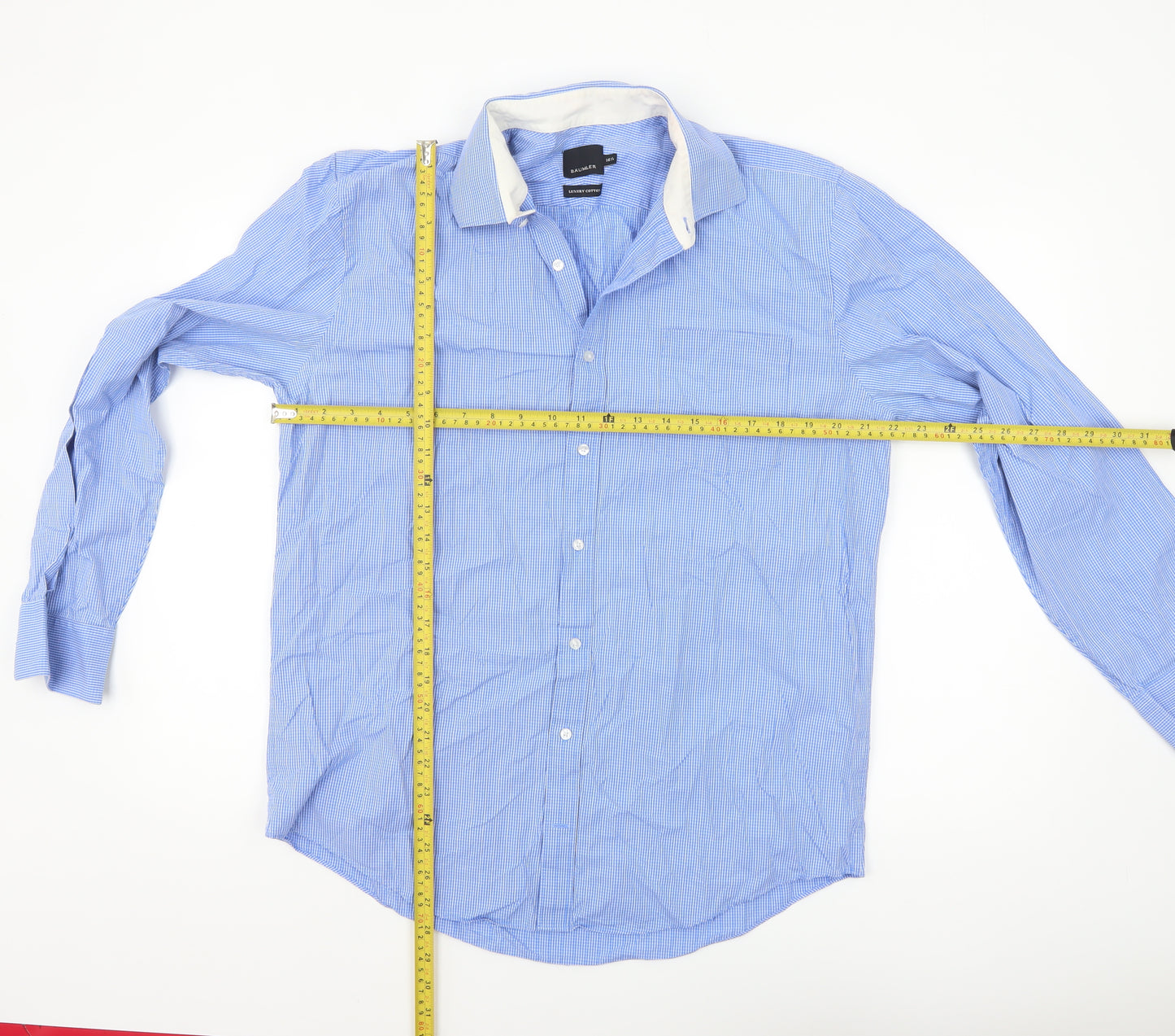 Bäumler Men's Blue Check Luxury Cotton Long Sleeve Button-Up Shirt 16.5
