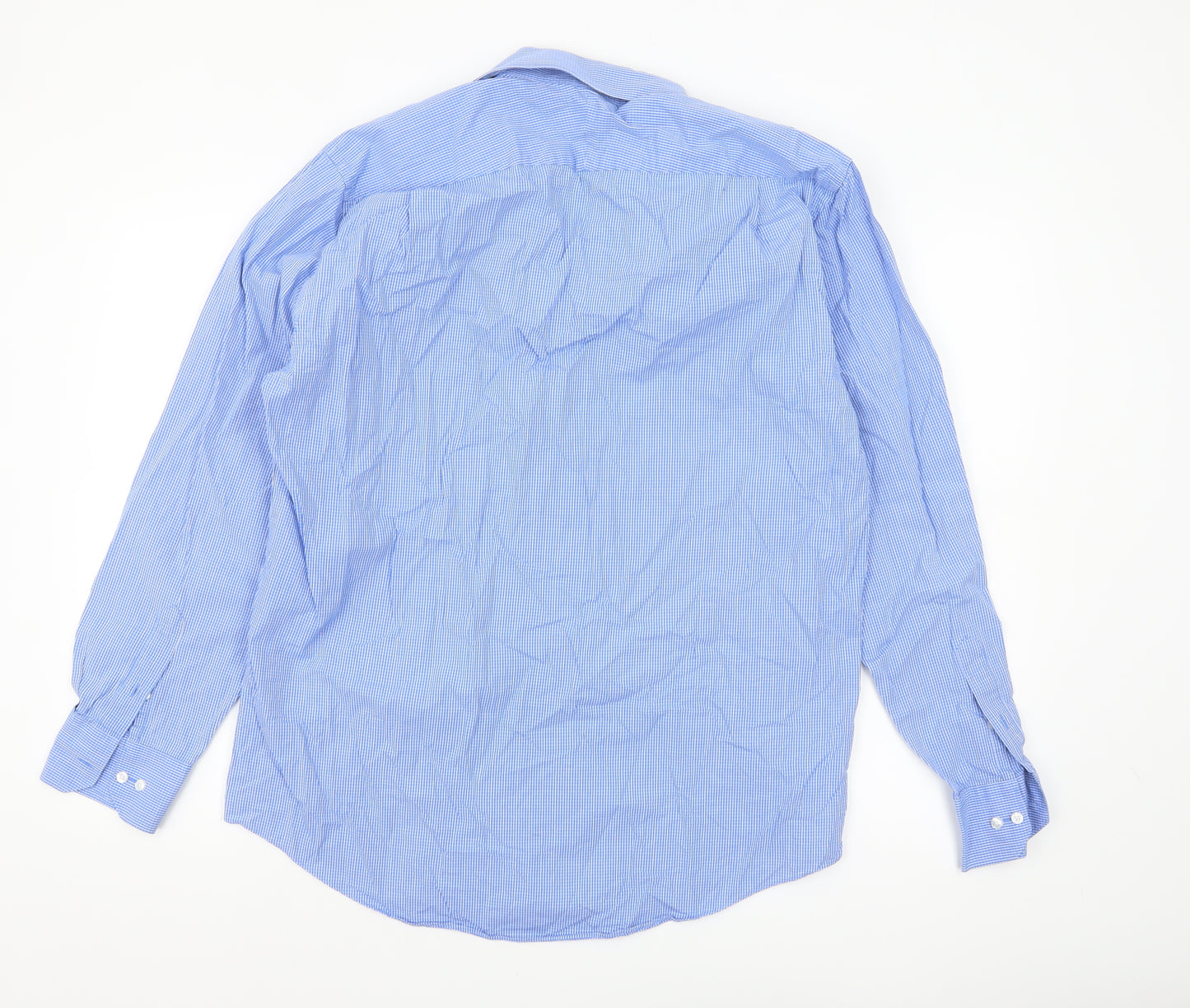 Bäumler Men's Blue Check Luxury Cotton Long Sleeve Button-Up Shirt 16.5