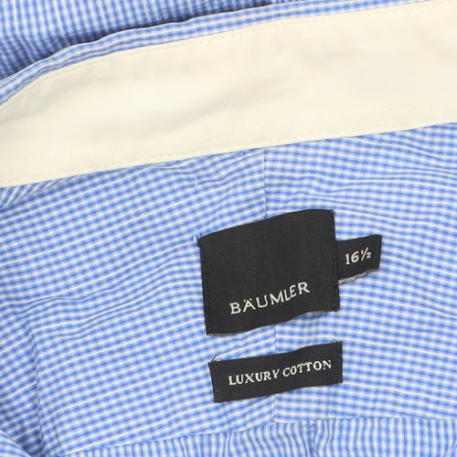 Bäumler Men's Blue Check Luxury Cotton Long Sleeve Button-Up Shirt 16.5