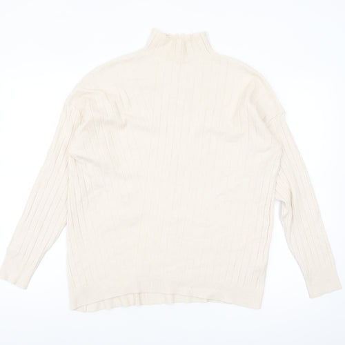 TESE Collection Women's Ivory High Neck Ribbed Knit Jumper S