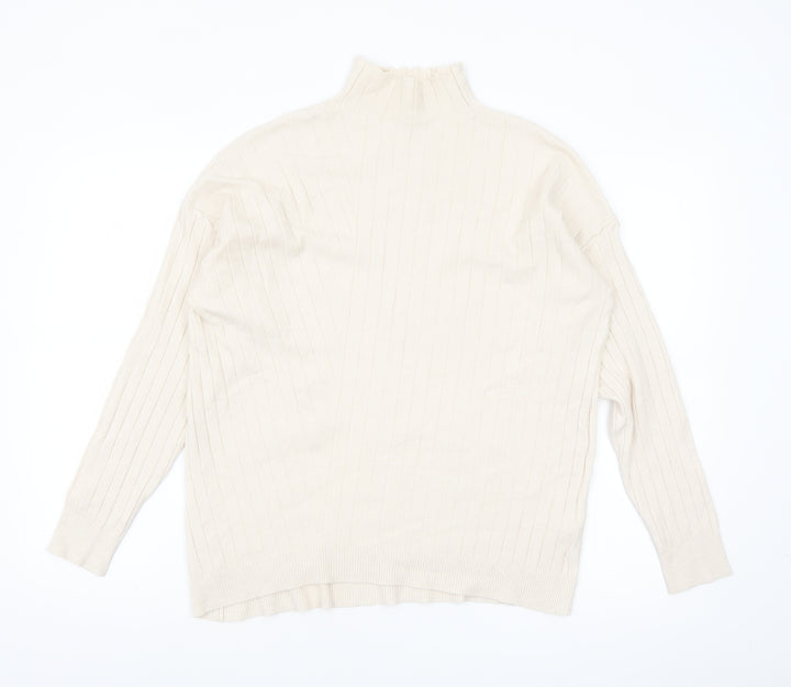 TESE Collection Women's Ivory High Neck Ribbed Knit Jumper S